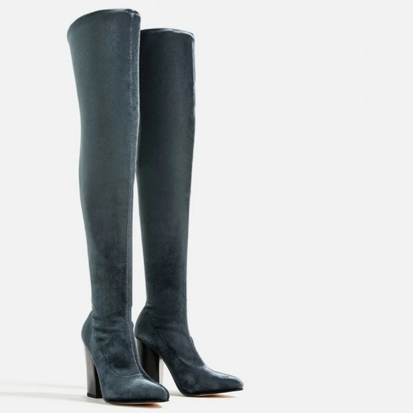 ZARA Over the knee velvet boots. Size 39 / US 8 - Picture 1 of 12